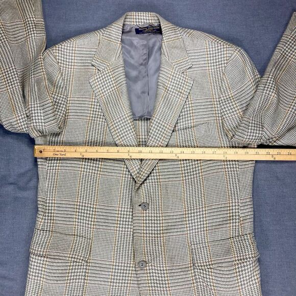 Brooks Brothers Blazer Mens 39R Tan Silk Wool Houndstooth Plaid Preppy Chic Coat - Picture 9 of 16